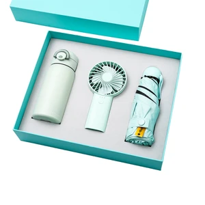 Wholesale 2025 Trending Father's Day Gift Set-Midnight Vinyl Umbrella,Vacuum Mug, Mini Pink Green Fan, Summer Elegant Custom Box