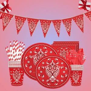 Red Eco-friendly Halloween Easter Birthday Thanksgiving Christmas Party Supplies Disposable Paper Plates Cups Tableware Set