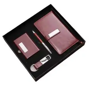 Oem Custom Logo Luxury Leather Promotional Corporate Father's Day Gift Items Notebook Pen Card Holder Business Gift Set