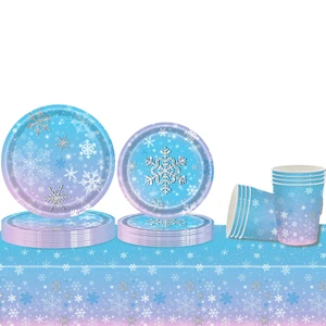 Modern Christmas Snowflake-Themed Disposable Paper Tableware Set Kids-Friendly Cups for Birthdays Thanksgiving Other Hot Selling
