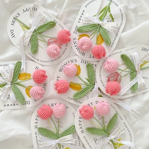 Beautiful Mother's Day Gift Handmade Knitted Tulip Flowers Elegant Crochet Tulip Bouquet Gift Card for Best Friend Birthday