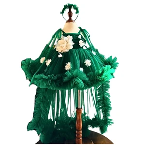 Vietnam-Made Children's Girls' Princess Dress Large Size Long Tail High Quality Satin Beaded Floor-Length Mermaid Tail Parties