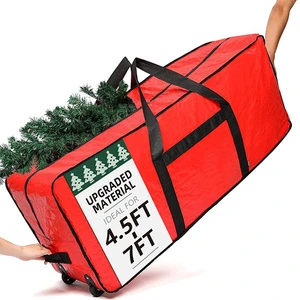 Suitable For 4.5-7 Foot Artificial Christmas Tree Storage Bag With Red Waterproof Tape Zipper, Reinforced Handle, And Wheels