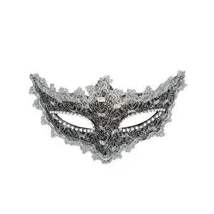 Venetian Style Carnival Mask With Silver Lace And Rhinestones For Women Party Mask