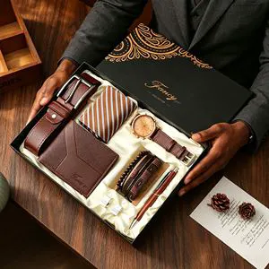 Business Watch Set with Alloy & Polyurethane Wallet Tie Belt-Men's Birthday & Father's Day Gift Box