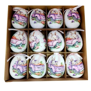 Shunyuan High Quality Pastel Pink/White Easter Egg Shaped Foam Balls with Bunny & Floral Prints for Christmas Home Decor