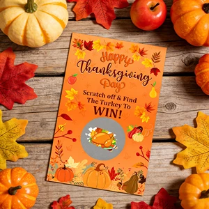 Thanksgiving Scratch Off Game Cards ,Maple Pumpkin Turkey Scratch Off Cards