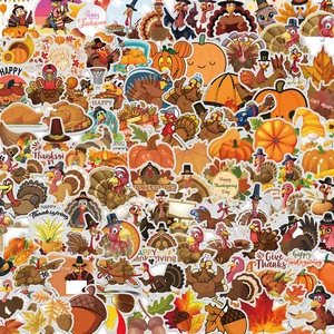 200PCS Thanksgiving PVC Stickers Exquisite Gilded Gift Cartoon Turkey Holiday Mobile Phone Waterproof Sticker