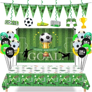 New Football Theme Kids Adult Birthday Game Party Decoration Set with Swirls Banner Balloon Background Poster Table Cloth