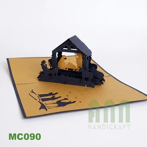 3D Popup Greeting Cards for New Year Christmas Bird Graphic Design Paper Souvenir with Offset Printing Vietnam Matte Varnishing