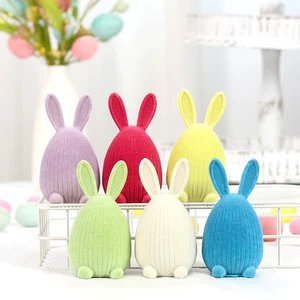 Premium Easter Decoration Resin Craft Easter Bunny-Shaped Egg with Flocked Stripes Children's Gift for Family Holiday Decoration