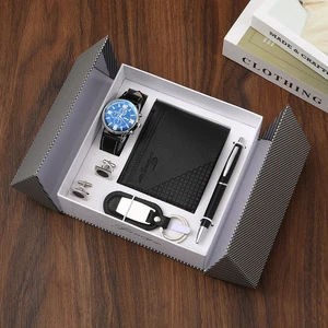 For Leather Gift Set Men's Wallet Watch Belt Box for Friends Men's Day & Boyfriend/Father's Day