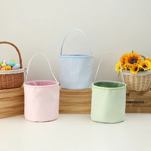 Personalized Gingham Easter Basket with Name Monogram Candy and Egg Hunt Tote for Kids Personalized Crafts for Easter Decoration