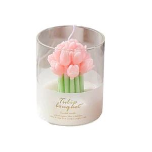 Wholesale Tulip Flower Scented Bougie Valentine's Day Gifts Luxury Valentine's Day Gift Glass Tulip Flower Bouquet Fragrance
