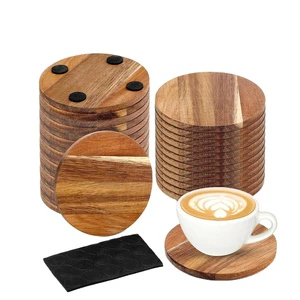 WDF Houten Onderzetter Petit Assiette En Bois Posavasos De Madera Blank Engraveable Acacia Wooden Coasters Sets With Holder