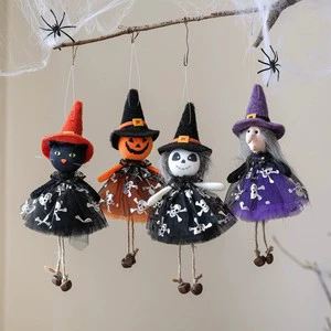 Customs Wholesale Cloth 22cm Halloween Ghost Pumpkin Witch Broom Hanging Decoration Props Haunted Party Decorations Toys