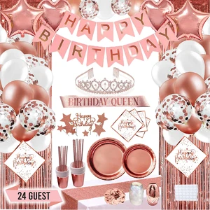 Rose Gold Happy Birthday Decoration Set Adult Party Supplies