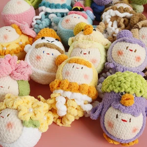 Factory Direct Sale Woven Ball Pendant Little Head Ornament Handmade Finished Crochet Funny Cartoon Toy Doll Keychain Hanging