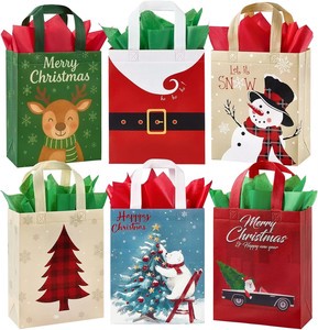 Eco-Friendly Laminated Non-Woven Christmas Gift Tote Bags Handles Reusable Packaging Gift Craft Customizable Logo Offset