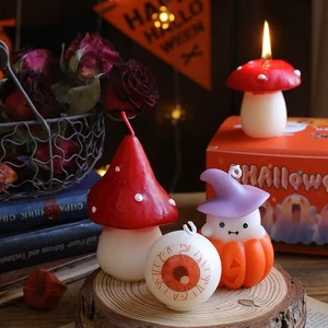 Halloween Soy-scented Candle, with Ghost Mushrooms, Eyeball Pumpkin and Wizard Hat Design Suitable for Holiday Parties