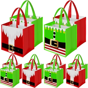 Non Woven Santa Claus Pattern Pocket Holiday Gift Bag Paper Bag Red Festive Tote Bag Durable And Goodlooking