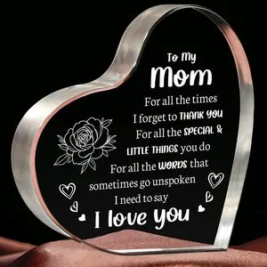 Milcier Acrylic Keepsake Gift Heart Shape Floral Design-I Love You Mother for Mother's Day Valentine's Day Christmas Birthday