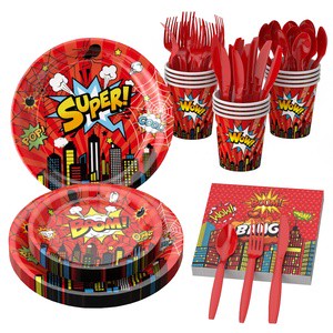Hot-selling City Hero Theme Birthday Party Plates and Napkins For Children's Birthday Disposable Party Supplies