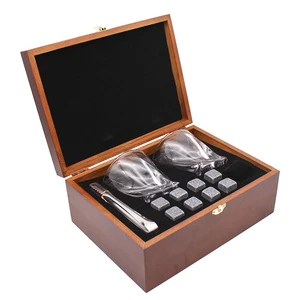 RTS Wholesale Promotional Gift Set 8pcs Whiskey Chill Rock Stone Whiskey Set of 2 Glass Cup for Father's Day Gift