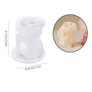 1pc Love for 3D Cat-shaped Candle Silicone Mold with Flower Accessory Easter Plaster & Resin Casting Home Decoration Craft Tool