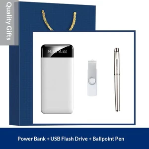 Luxury Custom Logo Personalized Metal PU Leather UV Printing Portable Power Bank Promotional Business Gift Set Father's Day