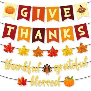 New Thanksgiving Theme Party Decorations Autumn Harvest Festival Setup Turkey Pumpkin Bunting Garland Wholesale