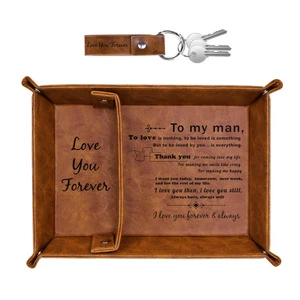 Gifts for Dad Fathers Day From Daughter Son, Best Dad Ever PU Leather Valet Tray and Keychain,for Men Stepdads Husband, Birthday