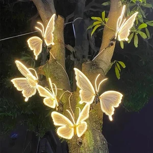 Outdoor Waterproof Garden Wedding Decoration Hanging 3D Led Simulated Dynamic Lighted Butterfly Christmas Motif Light For Diwali