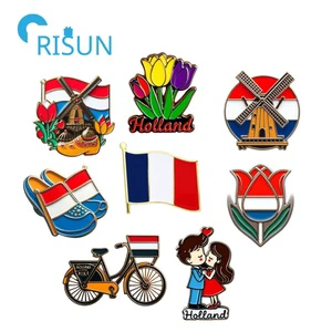 Manufacture Metal Custom Dutch Souvenir Netherlands Country Flag Pin Badge Emblem Customized Holland Windmill Tulip Bike Pin