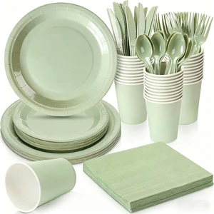 Thanksgiving Day Disposable Light Green Paper Tableware for Party Packs Products