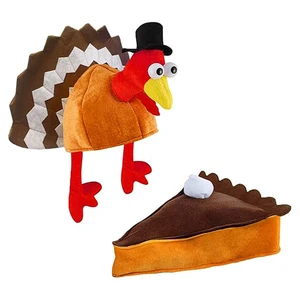Thanksgiving 2-Piece Set for Adults Festive Pumpkin Pie Hat & Turkey Hat for Party Decorations