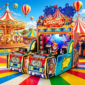 LEON SHOOTING CARNIVAL Coin Operated Gun Shooting Simulator 2-4 Player Multiplayer Level Challenge Metal Arcade Machine Flashing