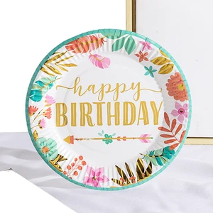 Modern Disposable Paper Plates for Children's Birthday Parties Picnic Cake Tableware UV Printing-High Quality Dessert Table