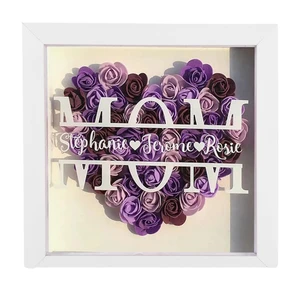 UIONEN Customized Personalized Classic Resin Flower Shadow Box Mother's Day Rose Gift for Mom Eternal Flower Gift