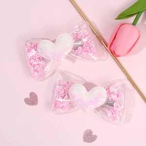CN Festival Valentine's Day Gift Hair Accessories for Kids Girls Heart PVC Shaker Valentine's Day Bow Hair Clips