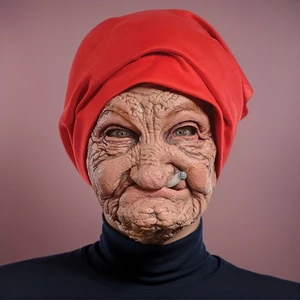 Funny Smoking Granny Old Nana Latex Mask Lady Grandma With Wrinkled Face and Red Scarf Masks Halloween Party Costume Props