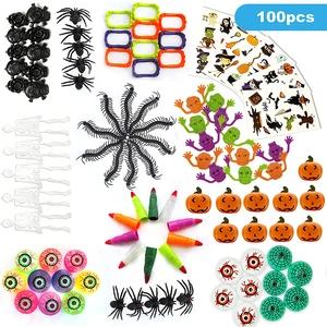Wholesale Halloween Party Favors Toys in Bulk 100 Pcs Treat or Trick Plastic Bat Pumpkin Skull Toys for Halloween
