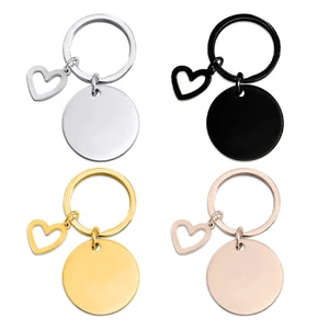 Custom Engravable Metal Keychain Blank Round Key Ring With Heart Charm Personalized DIY Keychain For Gifts