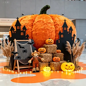 Wholesale Halloween Plush Pumpkin Porch Decor Kit with Spooky Castle Cutouts for Haunted House Event Styling
