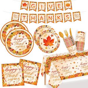 New Thanksgiving Maple Leaf Tableware Thanksgiving Disposable Paper Plate Napkin Banner Bunting Tablecloth Thanksgiving Decor