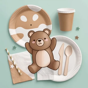 Baby Cartoon Bear Birthday Party Combo Kits Party Supplies Cutlery Disposable Tableware Set Kit Paper Plates Party Decorations