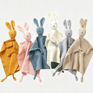 Baby Pure Cotton Gauze Comfort Cloth Sleep Companion Plush Bunny Crinkled Fabric Soothing Toy