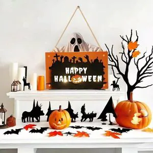Halloween Pumpkin Ghost Wooden Pendant, Wooden Door Sign, Home Ghost Festival Carnival Night Halloween Decoration