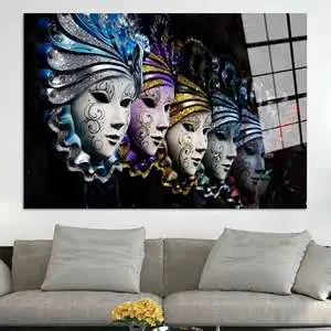 Printed Canvas Artwork Elegant Venetian Carnival Masks Art Deco Panel Wall Decor Hanging