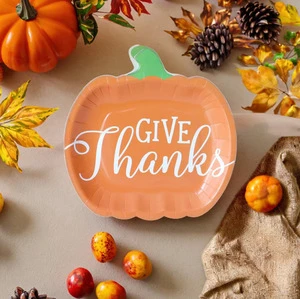 Thanksgiving Decoration Party Supplies Pumpkin Shape Disposable Plates Biodegradable Paper Plates